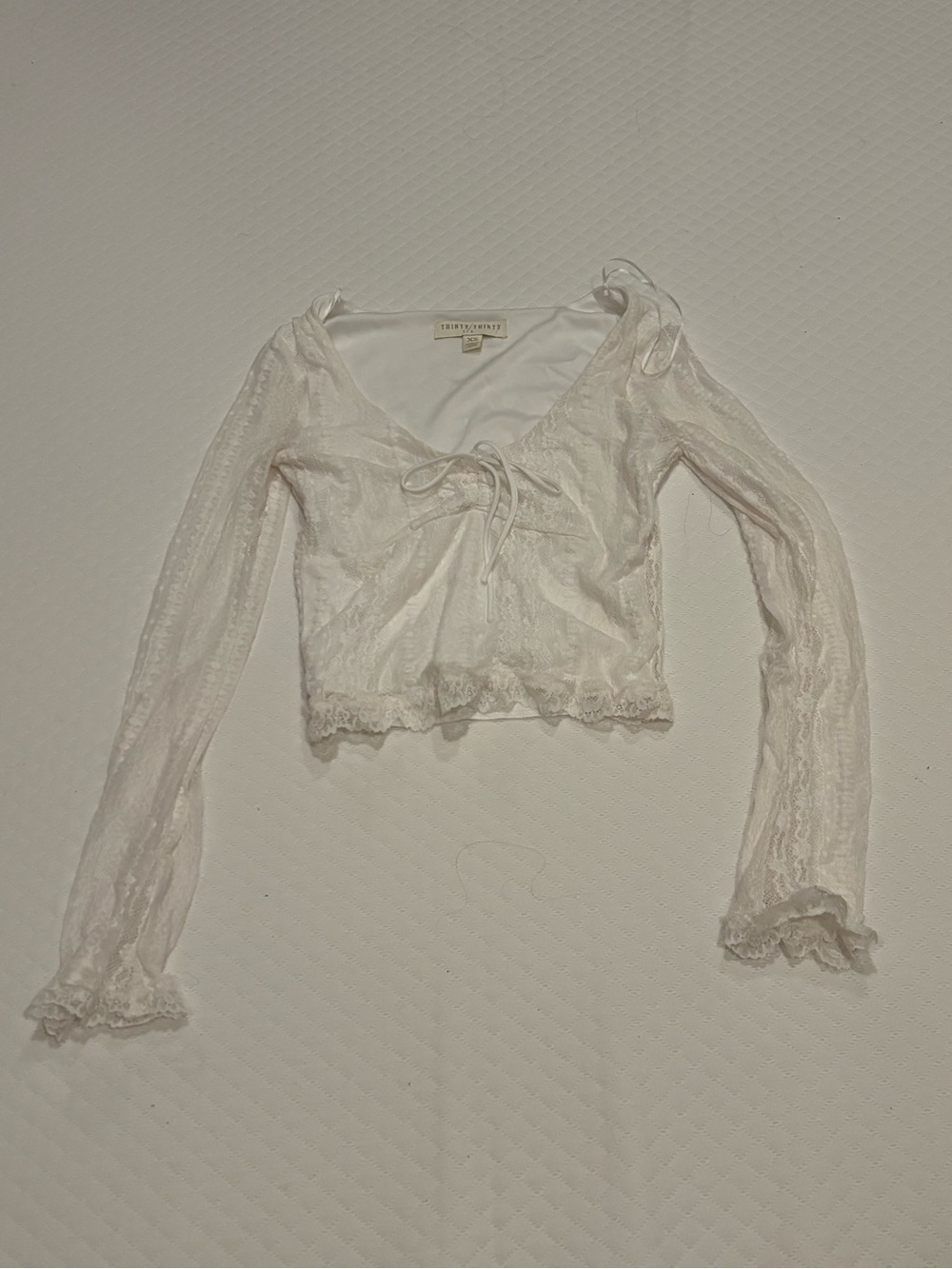Lightweight Lace Tie-Front Long Sleeve Top - White